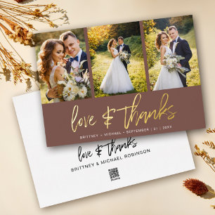 Invitación Con Relieve Metalizado Colaje de Fotos de Boda Minimalista Boho Agradecim