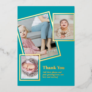 Invitación Con Relieve Metalizado Colaje de fotos de GRACIAS con código QR moderno c