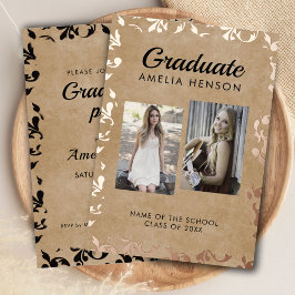 Invitación Con Relieve Metalizado Colaje de Fotos de Graduación en Papel Antiguo Roc