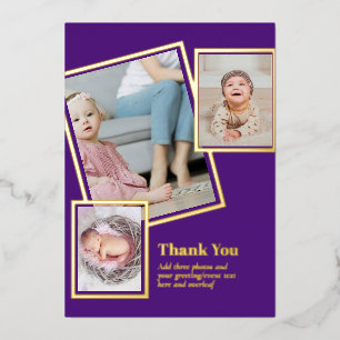 Invitación Con Relieve Metalizado Colaje de fotos MODERNO DE GRACIAS con HOJA DE ORO