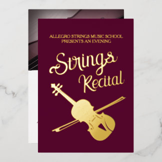 Invitación Con Relieve Metalizado Colas recitales violín escuela clásica de música