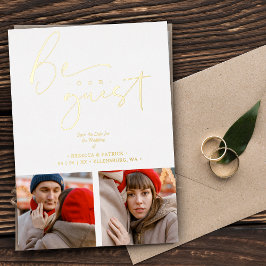 Invitación Con Relieve Metalizado Collage 2 Fotos Sé Nuestro Invitado Boda Romántica