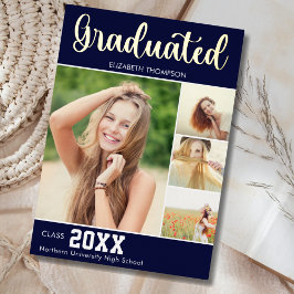 Invitación Con Relieve Metalizado Collage 4 Photos Modern Script Graduation