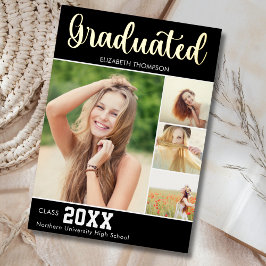 Invitación Con Relieve Metalizado Collage 4 Photos Modern Script Graduation