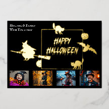 Collage de cuatro fotos familiares de Halloween