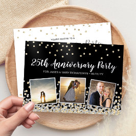 Invitación Con Relieve Metalizado Collage de fotos con confeti Fiesta de aniversario