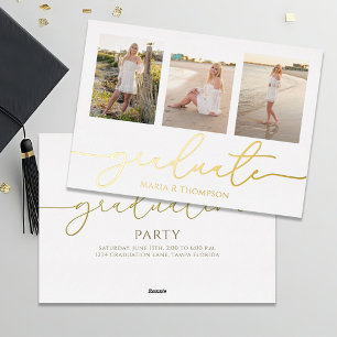 Invitación Con Relieve Metalizado Collage de fotos de guión de oro para graduados mi