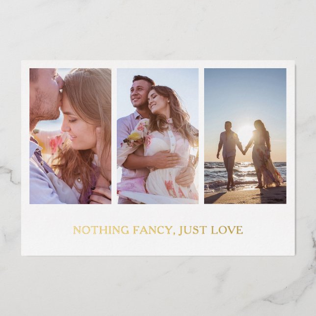 Invitación Con Relieve Metalizado Collage de Fotos Doradas Recepción de Boda Elegant (Anverso)