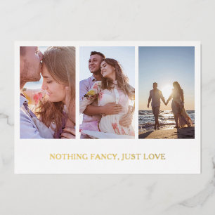 Invitación Con Relieve Metalizado Collage de Fotos Dorado Recepción de Boda Elegante