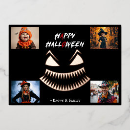 Invitación Con Relieve Metalizado Collage de fotos familiar de Halloween