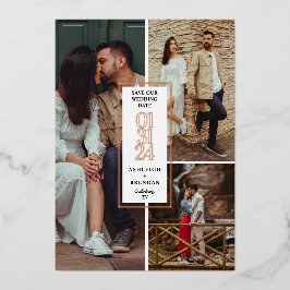 Invitación Con Relieve Metalizado Collage de Fotos Moderno para Salvar la Fecha