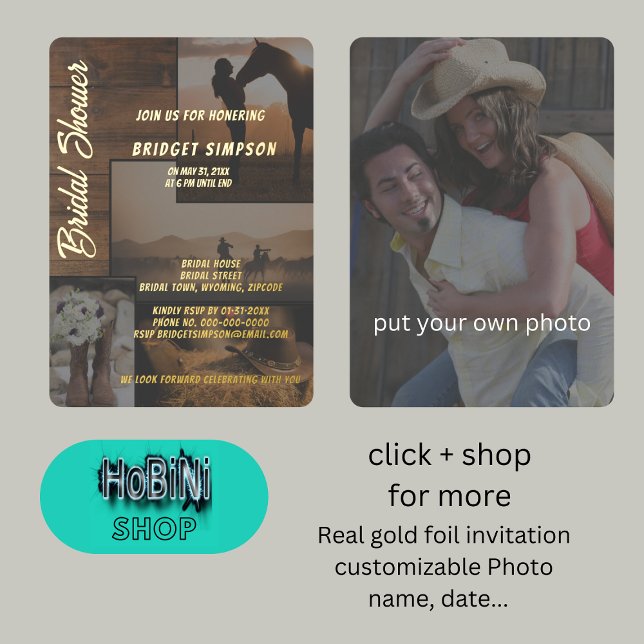 Invitación Con Relieve Metalizado collage de paisajes rurales ducha de novia (rustic country landscape collage bridal shower foil invitation)