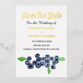 Invitación Con Relieve Metalizado Color de agua de frutas de arándanos azul Foto Bod