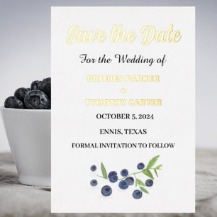 Invitación Con Relieve Metalizado Color de agua de frutas de arándanos azul Foto Bod