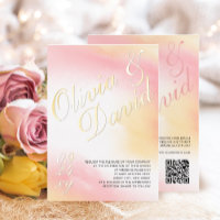Color de agua rosa amarillo pastel RSVP QR Boda
