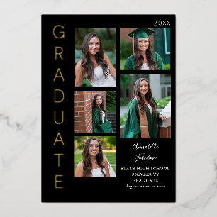 Invitación Con Relieve Metalizado Color Glow - Graduado Negro 6 Multi Foto Mezcla