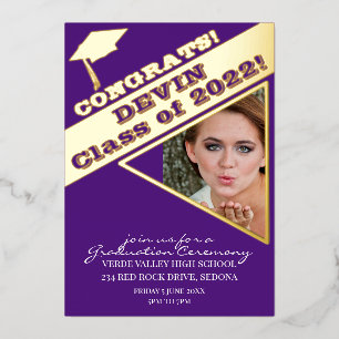 Invitación Con Relieve Metalizado Colores escolares de la ceremonia de graduación fo