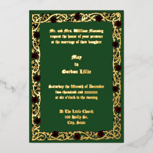 Invitación Con Relieve Metalizado Colores personalizables Borde de vid floral de fol