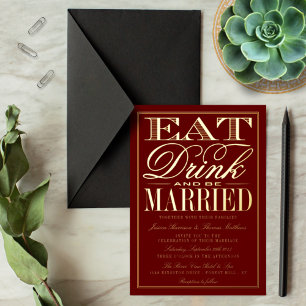 Invitación Con Relieve Metalizado Comer, Beber & Casarse Bodas Modernas Reales