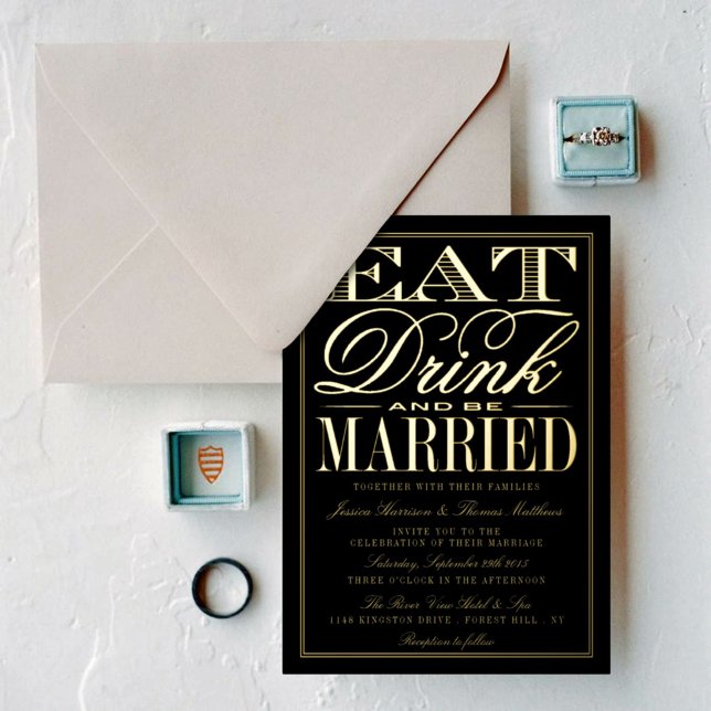 Invitación Con Relieve Metalizado Comer, beber y casarse con un Boda moderno real (Subido por el creador)