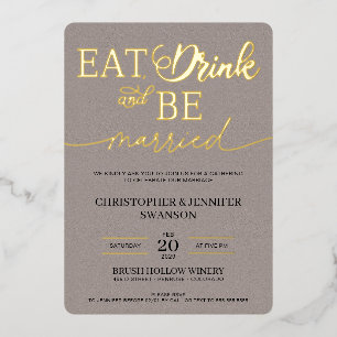 Invitación Con Relieve Metalizado Comer, beber y ser Boda casado