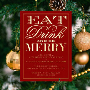 Invitación Con Relieve Metalizado Comer, beber y ser Navidades festivos reales