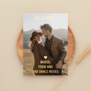 Invitación Con Relieve Metalizado Comida para el Booze y mala danza se muda divertid
