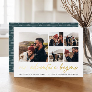 Invitación Con Relieve Metalizado Comienza nuestra aventura Multi Photo Save The D