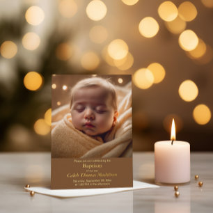 Invitación Con Relieve Metalizado Comienzos Benditos - Una Celebración de Bautismo