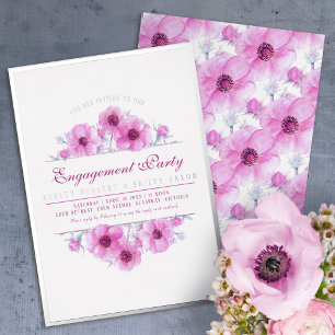 Invitación Con Relieve Metalizado Compromiso de acuarela floral de anémona rosa
