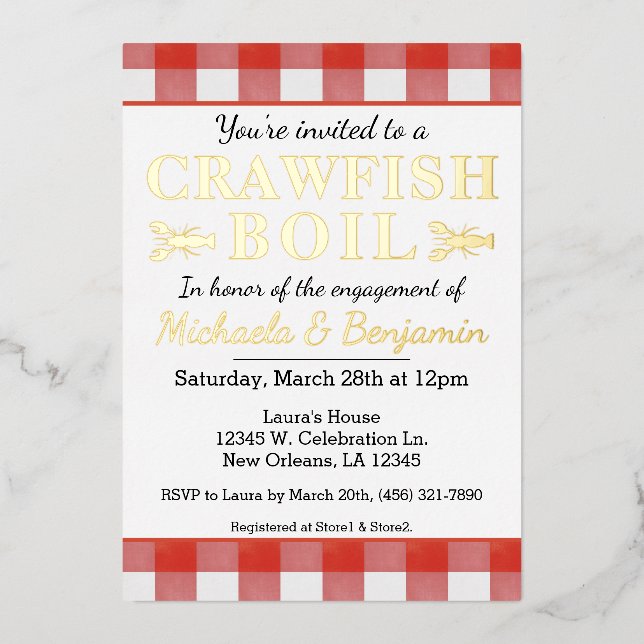 Invitación Con Relieve Metalizado Compromiso de Fiestas de mariscos de langosta picn (Anverso)