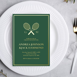 Invitación Con Relieve Metalizado Compromiso de jugador de tenis con monograma de ra