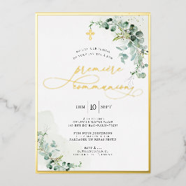 Invitación Con Relieve Metalizado Comunión de PixDezines H2 Eucalyptus Première Rúst