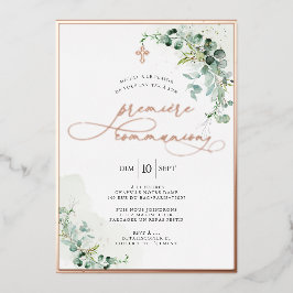 Invitación Con Relieve Metalizado Comunión de PixDezines H2 Eucalyptus Première Rúst