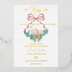 Invitación Con Relieve Metalizado Conejo de Pascua de Cresta Floral Púrpura para Bab