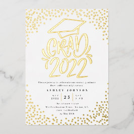 Invitación Con Relieve Metalizado Confeti con Letras Graduado 2022 Fiesta de Graduac