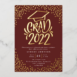 Invitación Con Relieve Metalizado Confeti con Letras Graduado 2022 Fiesta de Graduac