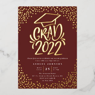 Invitación Con Relieve Metalizado Confeti con Letras Graduado 2022 Fiesta de Graduac