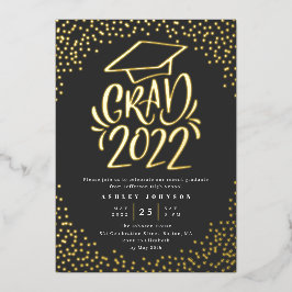 Invitación Con Relieve Metalizado Confeti con Letras Graduado 2022 Fiesta de Graduac