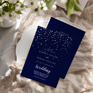 Invitación Con Relieve Metalizado Confeti de Oro Noche de Bodas de Oro en la Parte d