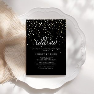 Invitación Con Relieve Metalizado Confeti de Oro Noche de Celebración con Oro Real