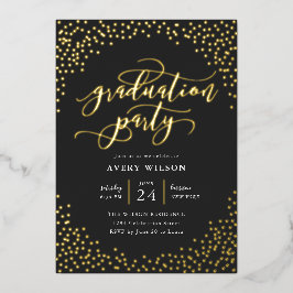 Invitación Con Relieve Metalizado Confeti Elegante Escritura Fiesta de Graduación Ho