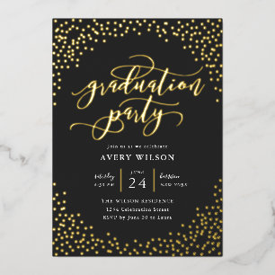 Invitación Con Relieve Metalizado Confeti Elegante Escritura Fiesta de Graduación Ho