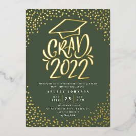 Invitación Con Relieve Metalizado Confeti Letra Graduado 2022 Fiesta de Graduación V