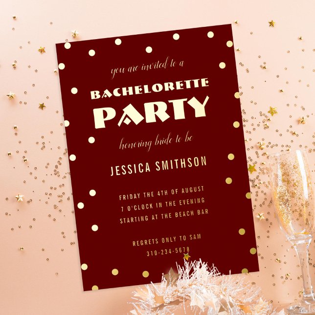 Invitación Con Relieve Metalizado Confetti Bachelorette, Relieve metalizado dorado m (Subido por el creador)