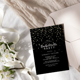 Invitación Con Relieve Metalizado Confetti de oro Bandera negra de oro
