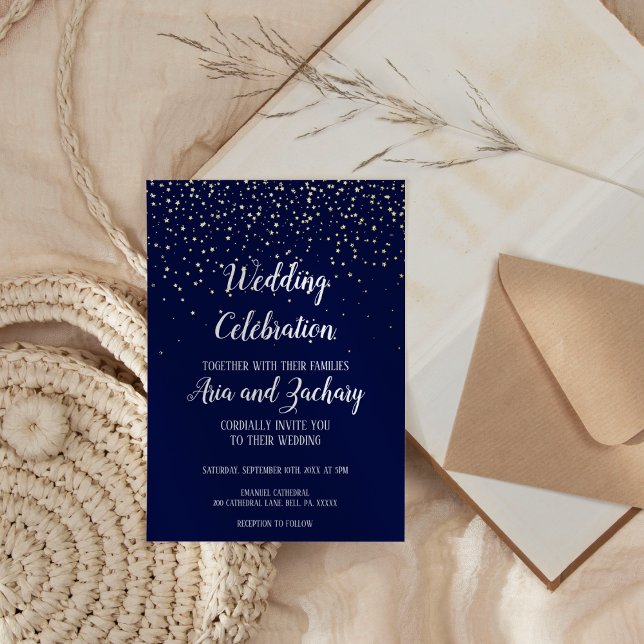 Invitación Con Relieve Metalizado Confetti de oro|Celebración del Boda de la Marina (Subido por el creador)