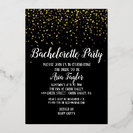 Invitación Con Relieve Metalizado Confetti de oro en la fiesta de la Bachelorette de