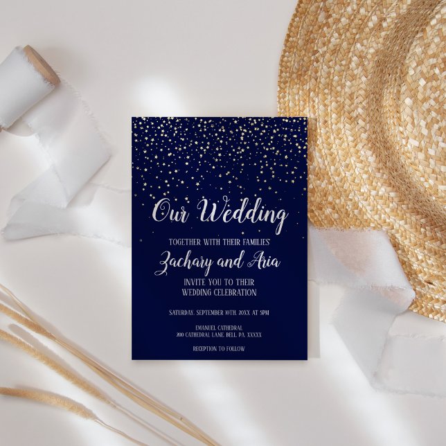 Invitación Con Relieve Metalizado Confetti de oro|Naval nuestro Boda (Subido por el creador)