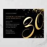 Invitación Con Relieve Metalizado Confetti de oro negro 30 cumpleaños<br><div class="desc">Más invitaciones divertidas de cumpleaños en la Pequeña Tienda Bayleigh!</div>